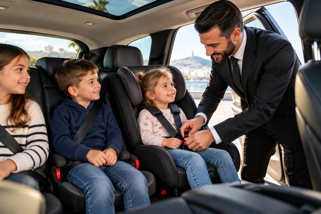 Transport enfant VTC Marseille avec sièges auto et rehausseurs