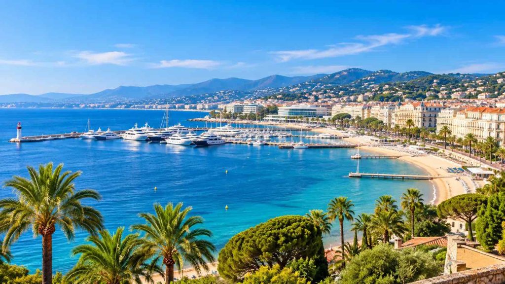 Vue panoramique du port de Cannes et de la Croisette sur la Côte d’Azur