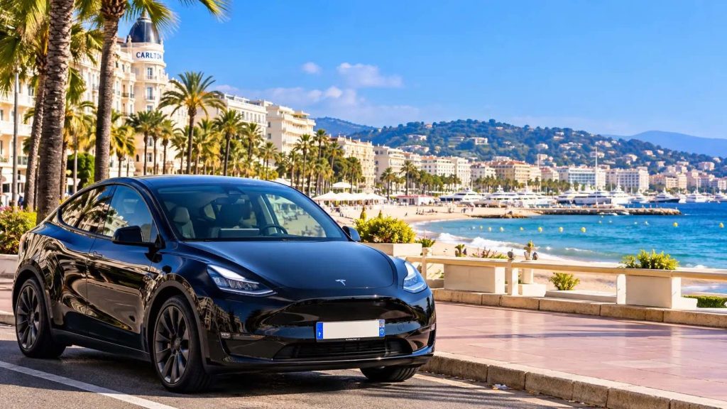 VTC Marseille Cannes en Tesla Model Y noire sur la Croisette